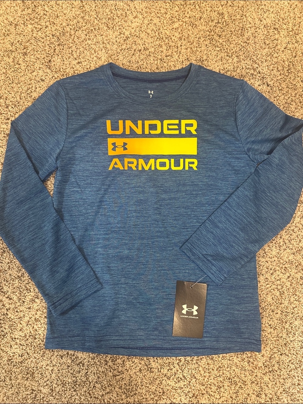 Under Armour Blue Long Sleeve Tee with Yellow Logo - NWT